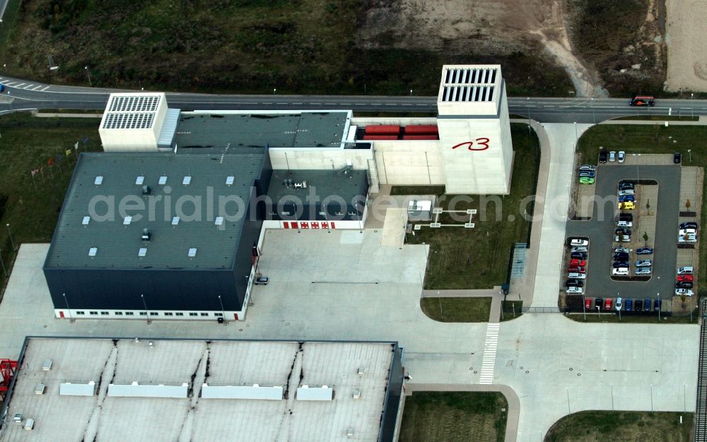 Arnstadt from the bird's eye view: Production facilities of the company N3 Engine Overhaul Services GmbH & Co. KG in the industrial area at the Gerhard-Höltje Street in Arnstadt in Thuringia