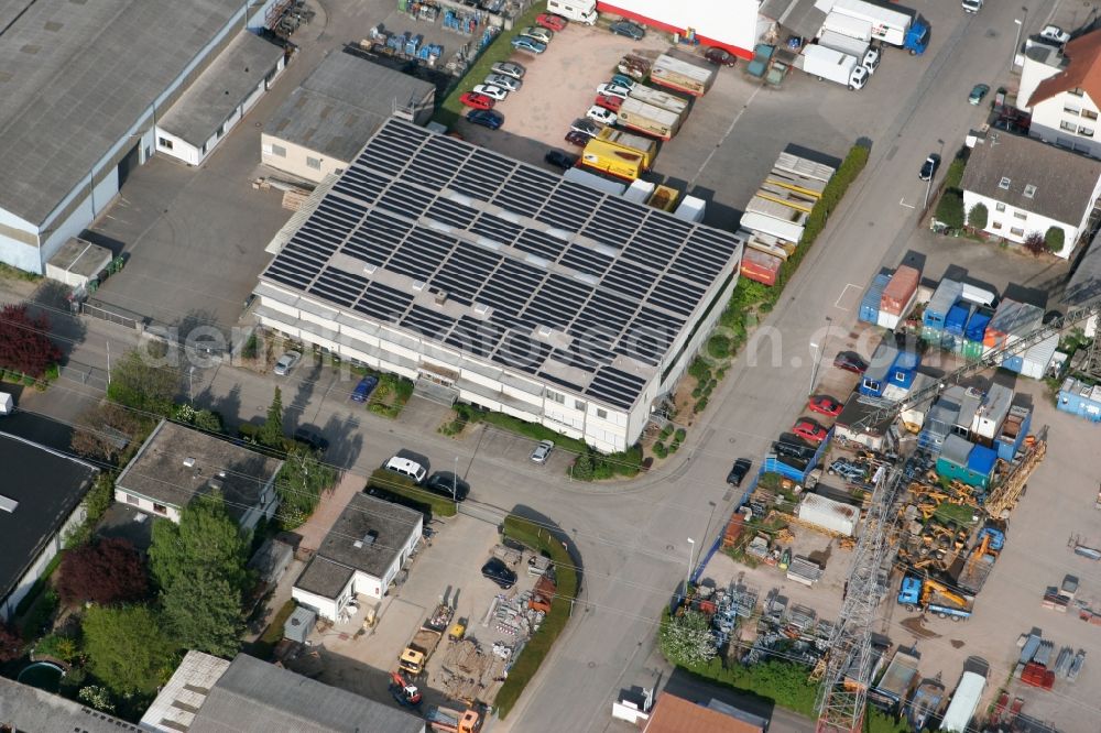 Aerial image Mainz - Production site of Otto GmbH Zickwolff with photovoltaic system on the roof in Hechtsheim district in Mainz in Rhineland-Palatinate