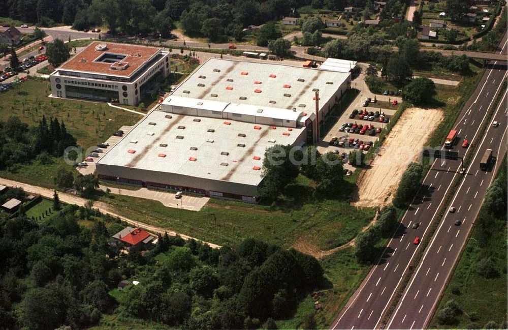 Birkenwerder from the bird's eye view: Produktionswerk der Francotyo-Postalia in Birkenwerder an der Autobahn / Brandenburg