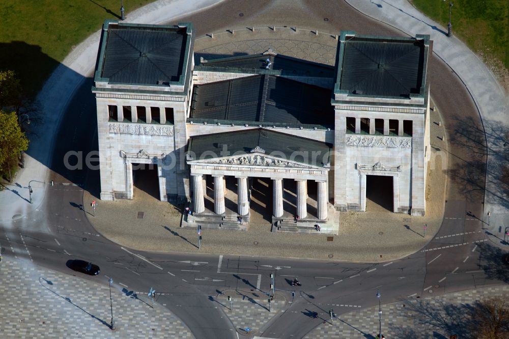 München from above - Ensemble space Koenigsplatz in the inner city center in Munich in the state Bavaria, Germany