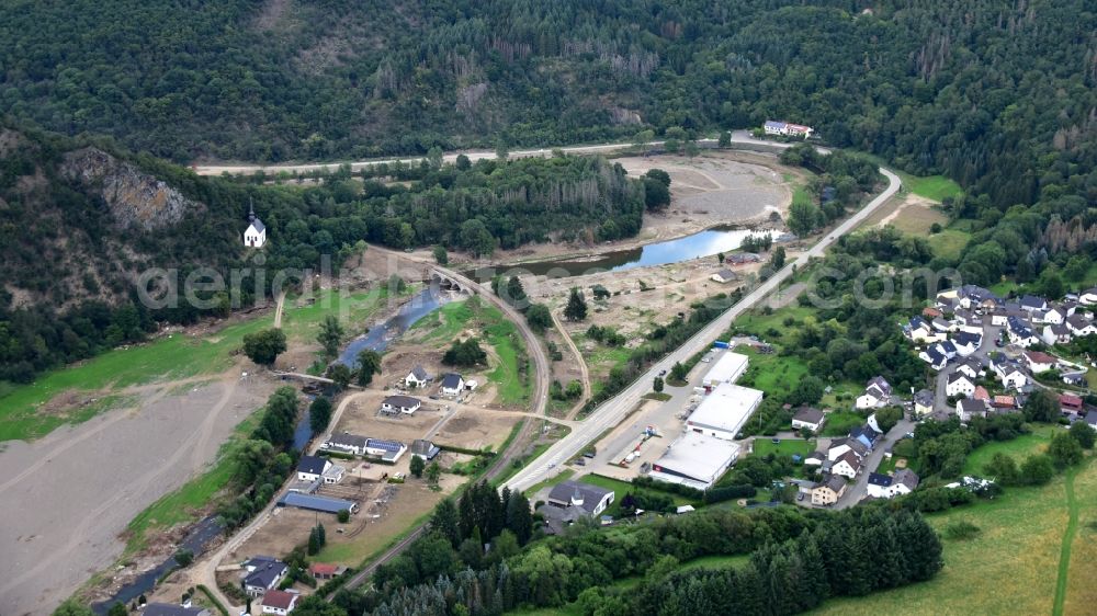 Aerial photograph Ahrbrück - Puetzfeld after the flood disaster in the Ahr valley this year in the state Rhineland-Palatinate, Germany