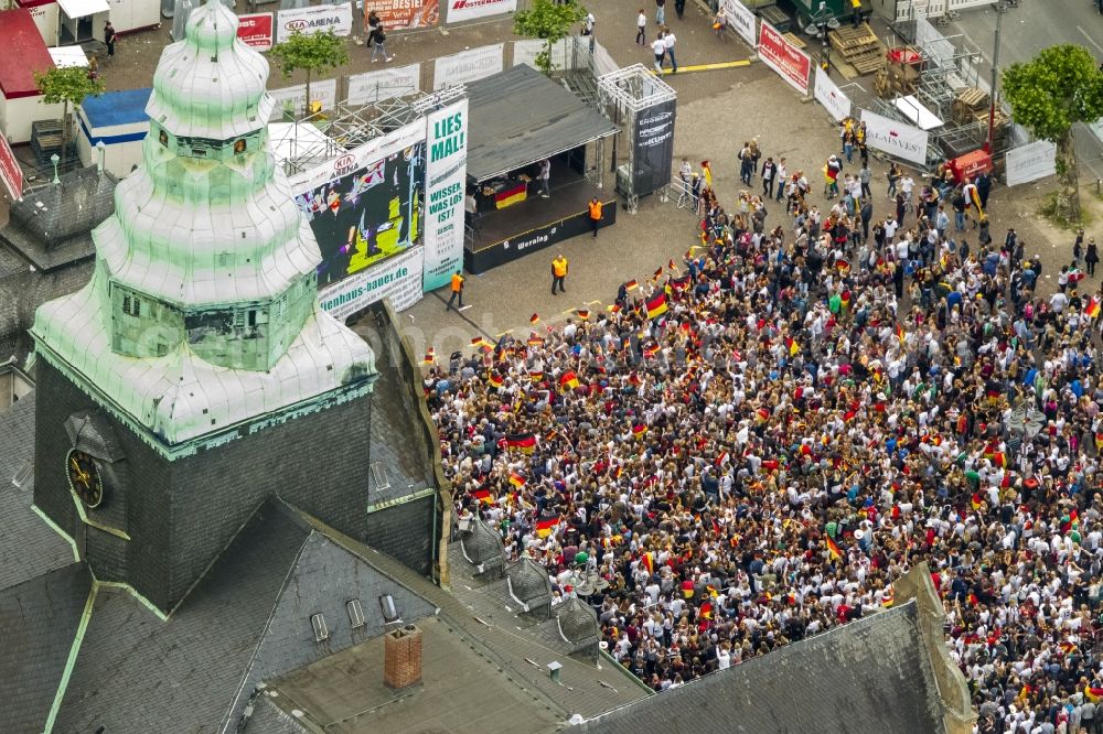 Aerial image Recklinghausen - Public Viewing - event in the town square at the Kaiser Wall occasion of the Football World Cup 2014 in Recklinghausen in North Rhine-Westphalia