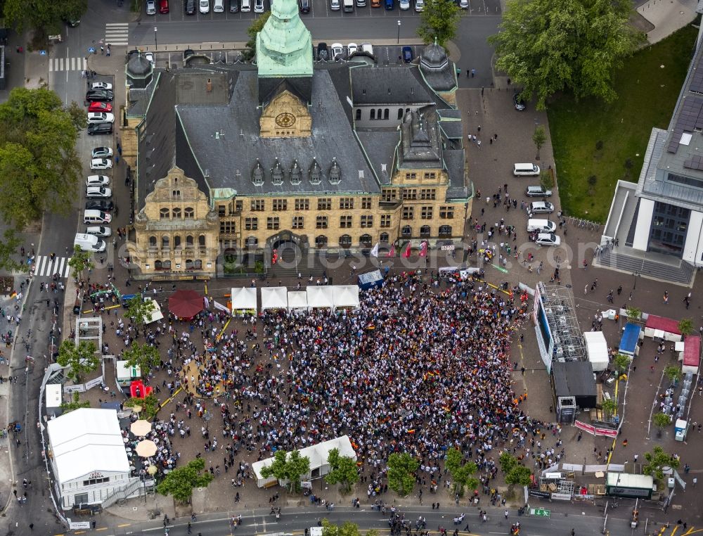 Aerial image Recklinghausen - Public Viewing - event in the town square at the Kaiser Wall occasion of the Football World Cup 2014 in Recklinghausen in North Rhine-Westphalia