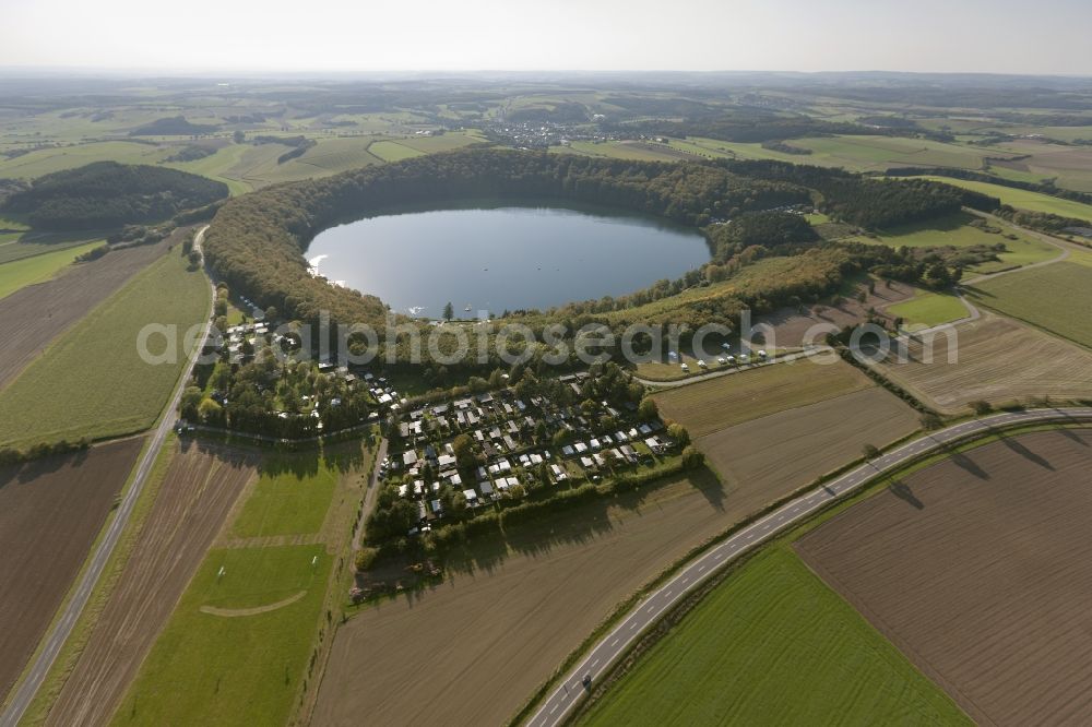 Aerial image Gillenfeld - View of the Pulvermaar in Gillenfeld in the state of Rhineland-Palatinate