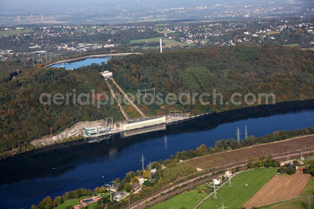 Herdecke from above - Pumped storage power plant RWE PSW Herdecke Koepchenwerk on Hengsteysee in Herdecke in North Rhine-Westphalia