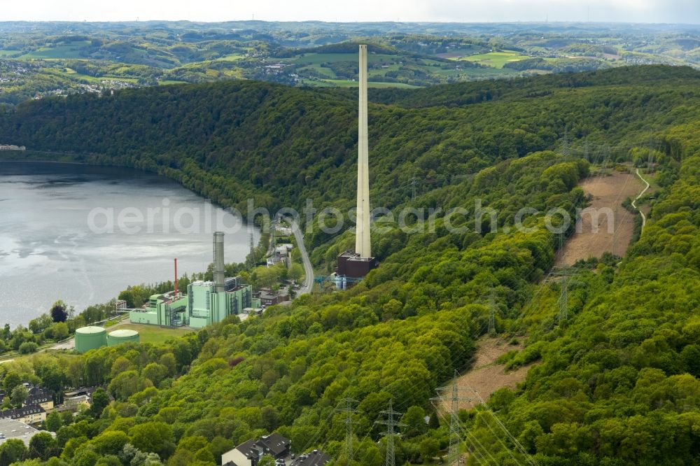 Herdecke from the bird's eye view: Pumped storage power plant / hydro power plant with energy storage on Hengsteysee in Herdecke in North Rhine-Westphalia