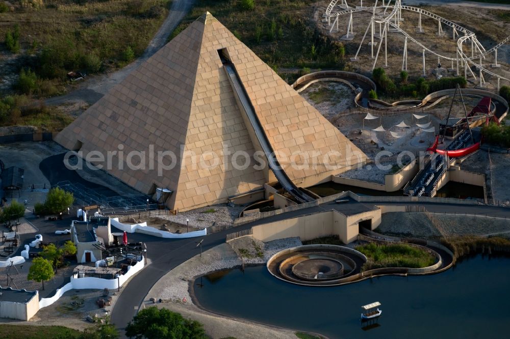 Leipzig from above - Pyramide in leisure Centre - Amusement park BELANTIS in Leipzig in the state Saxony, Germany