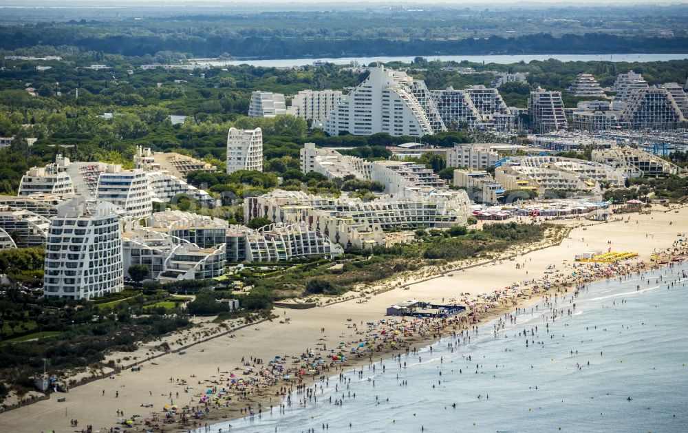 Aerial image La Grande-Motte - View of pyramid houses in La Grande-Motte in France