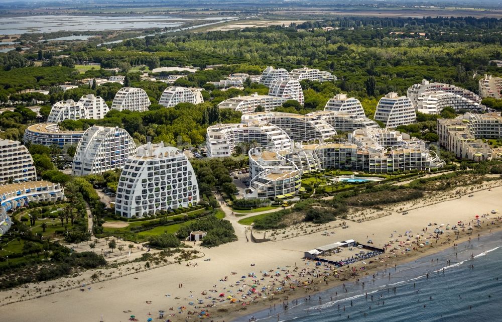 Aerial image La Grande-Motte - View of pyramid houses in La Grande-Motte in France