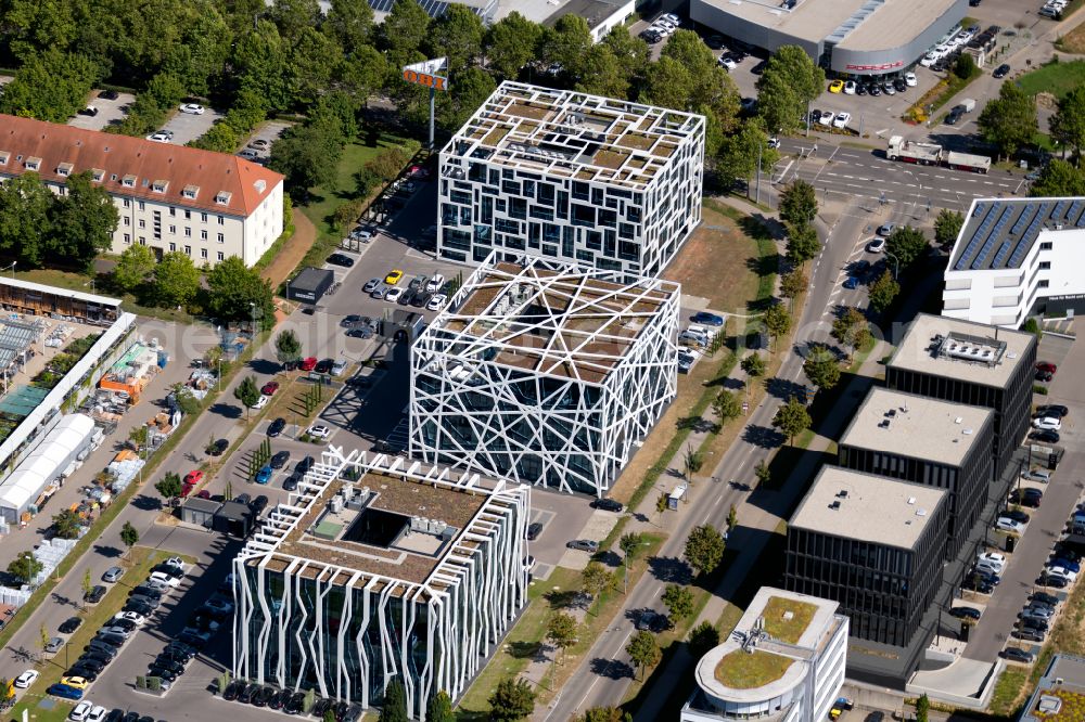 Aerial image Heilbronn - Qbig three office and commercial building ensemble on Kaiserstrasse - Lise-Meitner-Strasse in Heilbronn in the federal state of Baden-Wuerttemberg, Germany