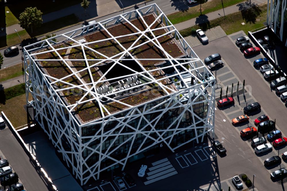 Aerial photograph Heilbronn - Qbig three office and commercial building ensemble on Kaiserstrasse - Lise-Meitner-Strasse in Heilbronn in the federal state of Baden-Wuerttemberg, Germany