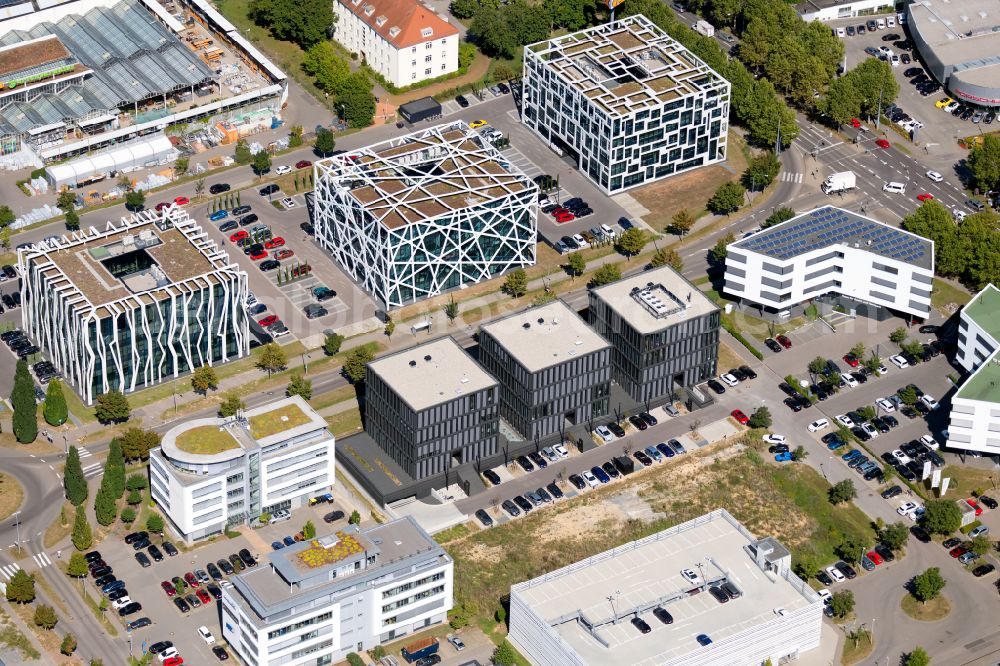 Aerial image Heilbronn - Qbig three office and commercial building ensemble on Kaiserstrasse - Lise-Meitner-Strasse in Heilbronn in the federal state of Baden-Wuerttemberg, Germany