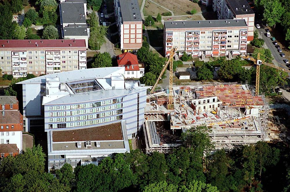 Quedlinburg / Sachsen-Anhalt from above - Quedlinburg / Sachsen-Anhalt Stadtteilansicht von Quedlinburg in Sachsen-Anhalt mit Blick auf Baustelle für den Neubau des Quedlinburger Krankenhauses