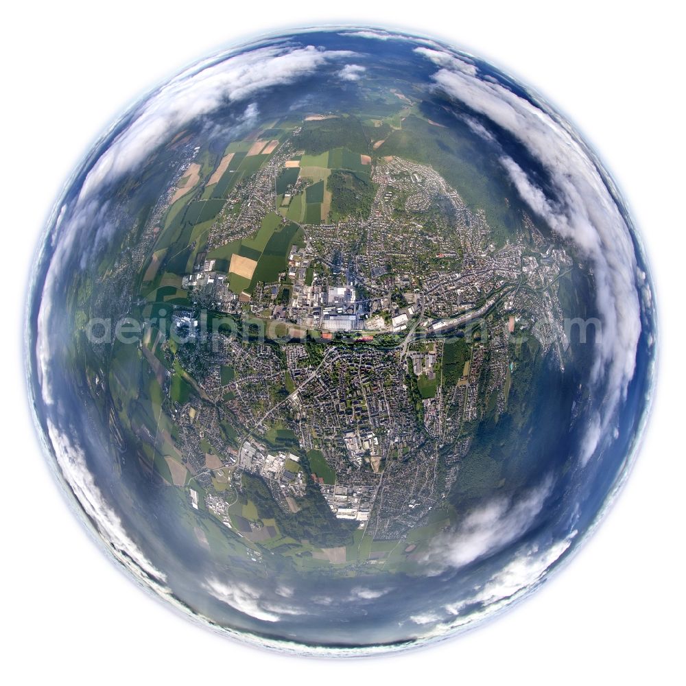 Menden from the bird's eye view: Fish eye - view of Cumulus clouds shrouded the city center of Menden in the state of North Rhine-Westphalia