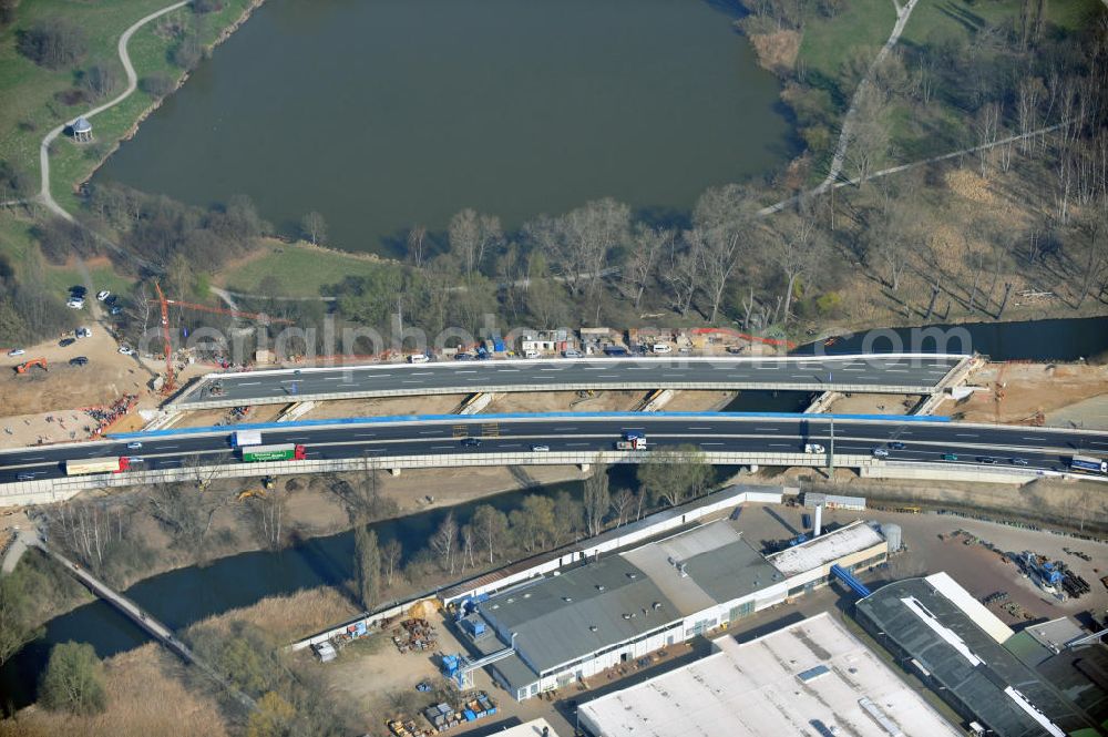 Aerial photograph Braunschweig - View of the implementation and expansion of the motorway junction Brunswick-southwest along the freeway A29 / A 395 in Lower Saxony. The construction company EUROVIA built here are some new bridges. Owner is the Lower Saxony state authorities for road construction and transport