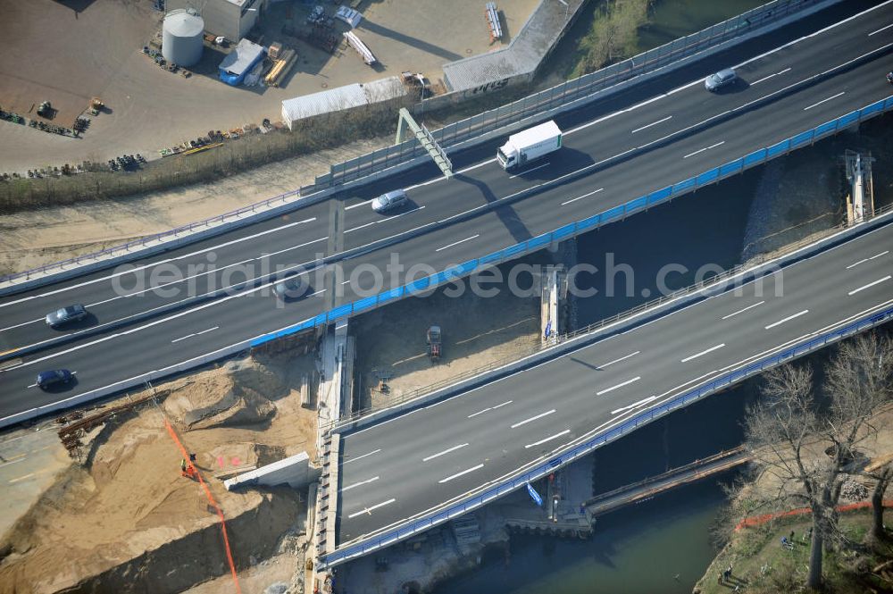 Braunschweig from the bird's eye view: View of the implementation and expansion of the motorway junction Brunswick-southwest along the freeway A29 / A 395 in Lower Saxony. The construction company EUROVIA built here are some new bridges. Owner is the Lower Saxony state authorities for road construction and transport