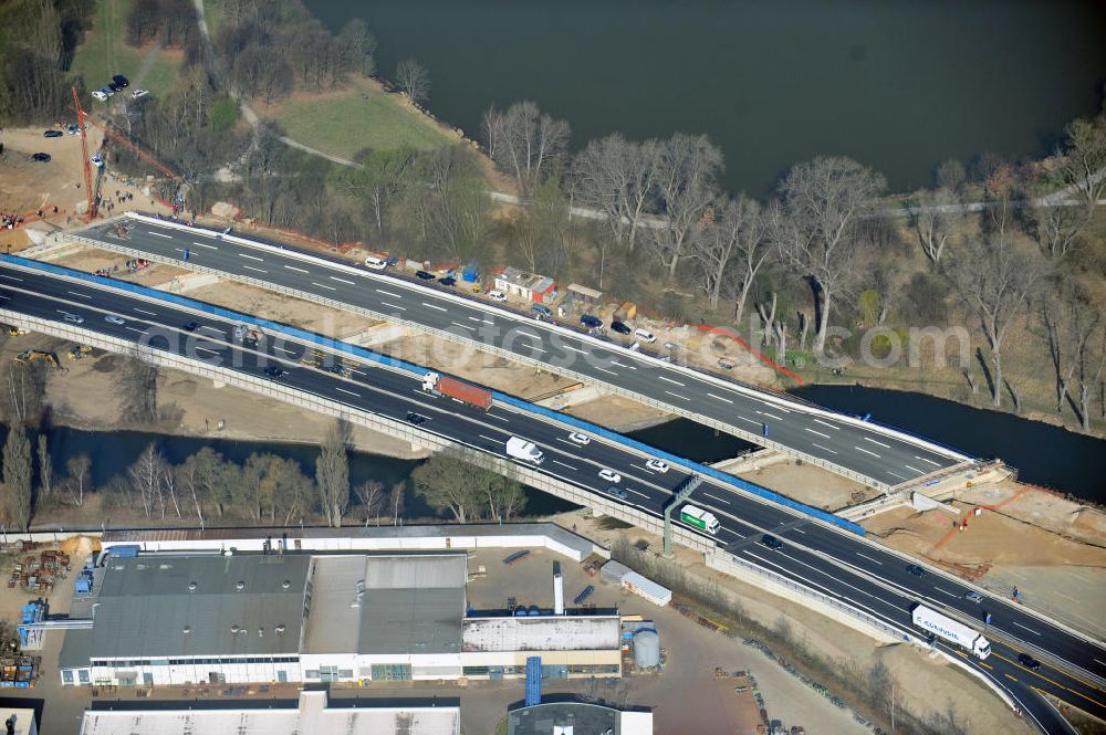 Braunschweig from above - View of the implementation and expansion of the motorway junction Brunswick-southwest along the freeway A29 / A 395 in Lower Saxony. The construction company EUROVIA built here are some new bridges. Owner is the Lower Saxony state authorities for road construction and transport