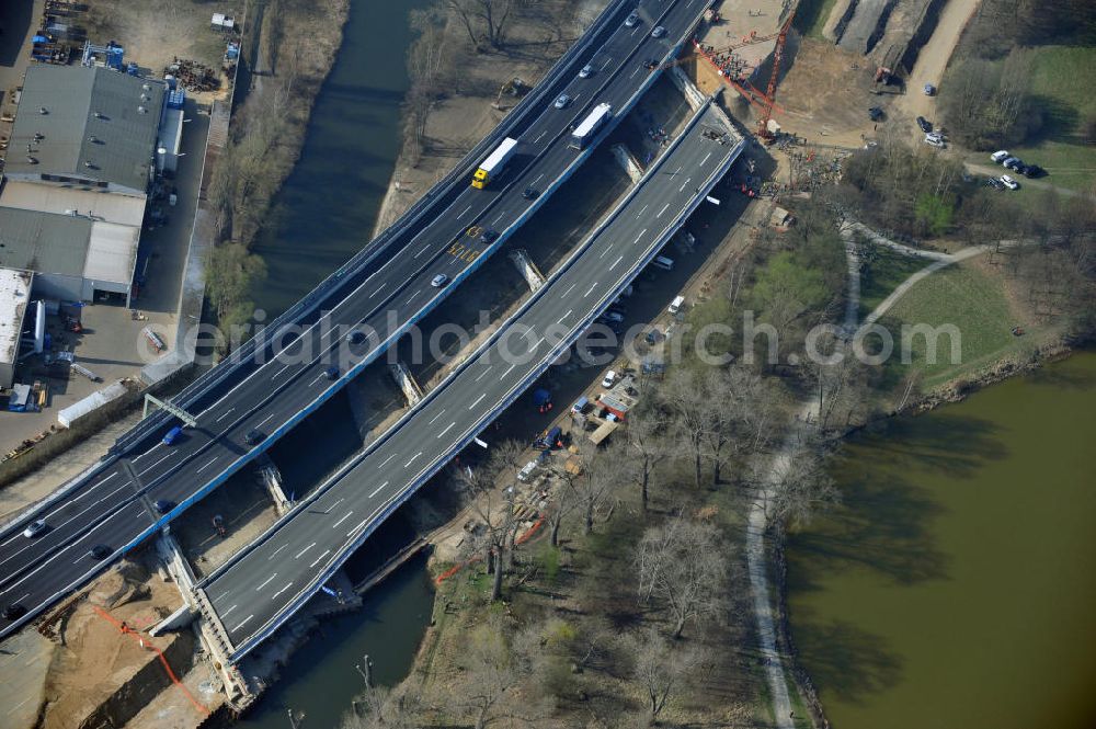 Braunschweig from the bird's eye view: View of the implementation and expansion of the motorway junction Brunswick-southwest along the freeway A29 / A 395 in Lower Saxony. The construction company EUROVIA built here are some new bridges. Owner is the Lower Saxony state authorities for road construction and transport