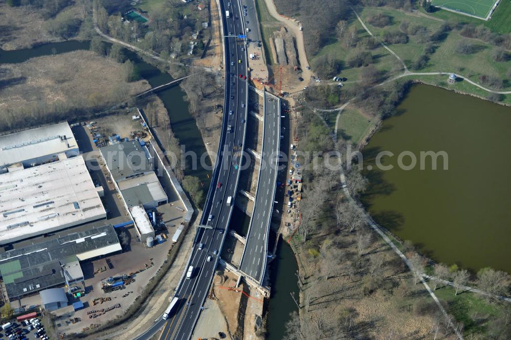 Braunschweig from above - View of the implementation and expansion of the motorway junction Brunswick-southwest along the freeway A29 / A 395 in Lower Saxony. The construction company EUROVIA built here are some new bridges. Owner is the Lower Saxony state authorities for road construction and transport