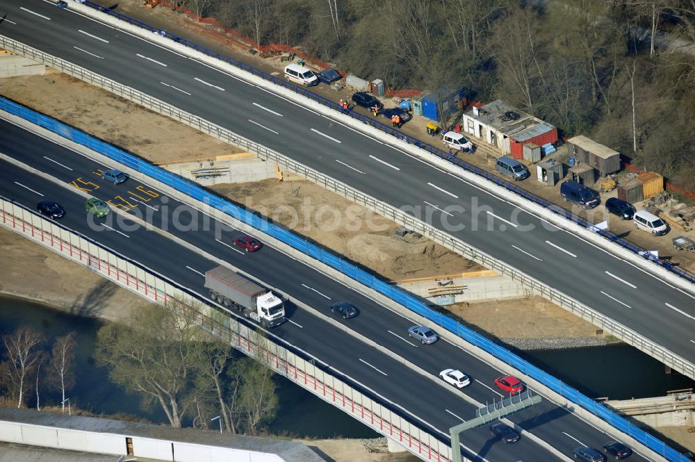 Braunschweig from the bird's eye view: View of the implementation and expansion of the motorway junction Brunswick-southwest along the freeway A29 / A 395 in Lower Saxony. The construction company EUROVIA built here are some new bridges. Owner is the Lower Saxony state authorities for road construction and transport