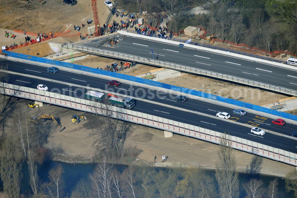 Aerial image Braunschweig - View of the implementation and expansion of the motorway junction Brunswick-southwest along the freeway A29 / A 395 in Lower Saxony. The construction company EUROVIA built here are some new bridges. Owner is the Lower Saxony state authorities for road construction and transport