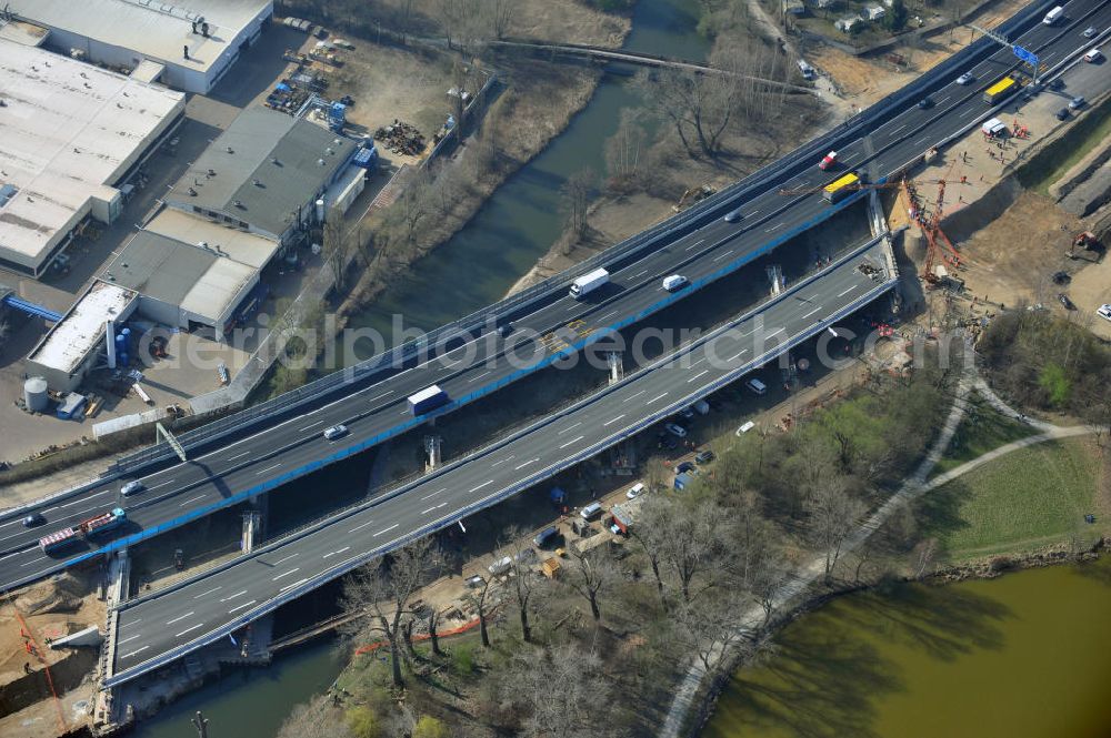 Braunschweig from above - View of the implementation and expansion of the motorway junction Brunswick-southwest along the freeway A29 / A 395 in Lower Saxony. The construction company EUROVIA built here are some new bridges. Owner is the Lower Saxony state authorities for road construction and transport