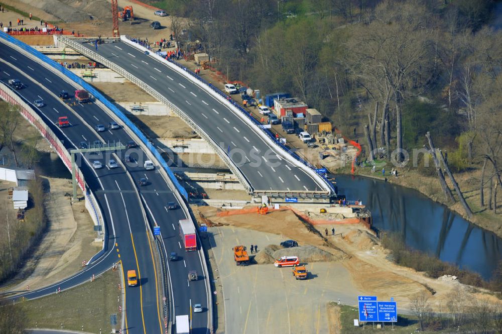 Braunschweig from above - View of the implementation and expansion of the motorway junction Brunswick-southwest along the freeway A29 / A 395 in Lower Saxony. The construction company EUROVIA built here are some new bridges. Owner is the Lower Saxony state authorities for road construction and transport