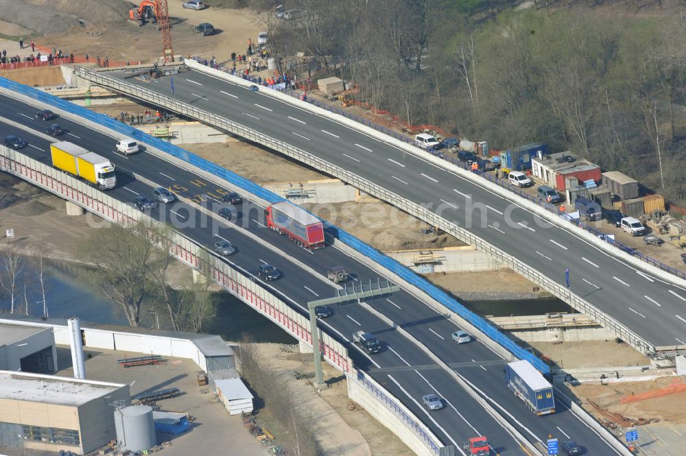 Aerial image Braunschweig - View of the implementation and expansion of the motorway junction Brunswick-southwest along the freeway A29 / A 395 in Lower Saxony. The construction company EUROVIA built here are some new bridges. Owner is the Lower Saxony state authorities for road construction and transport