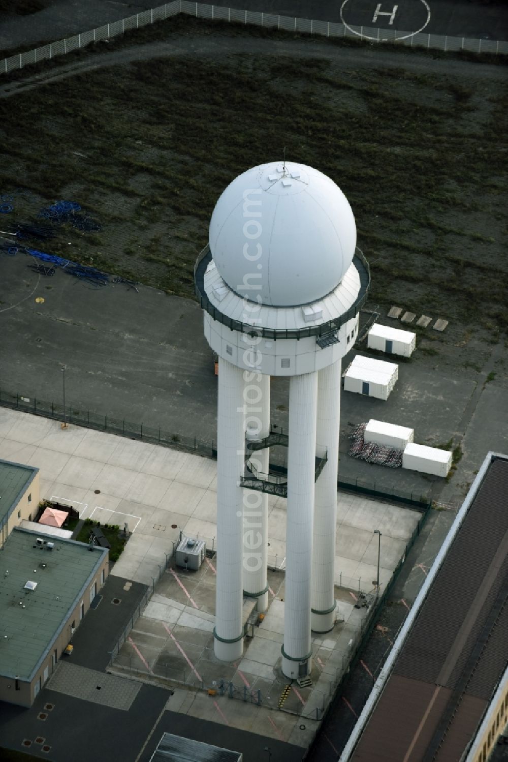 Aerial photograph Berlin - Radar Antenna Tower air traffic control of the former airport Tempelhof in Berlin