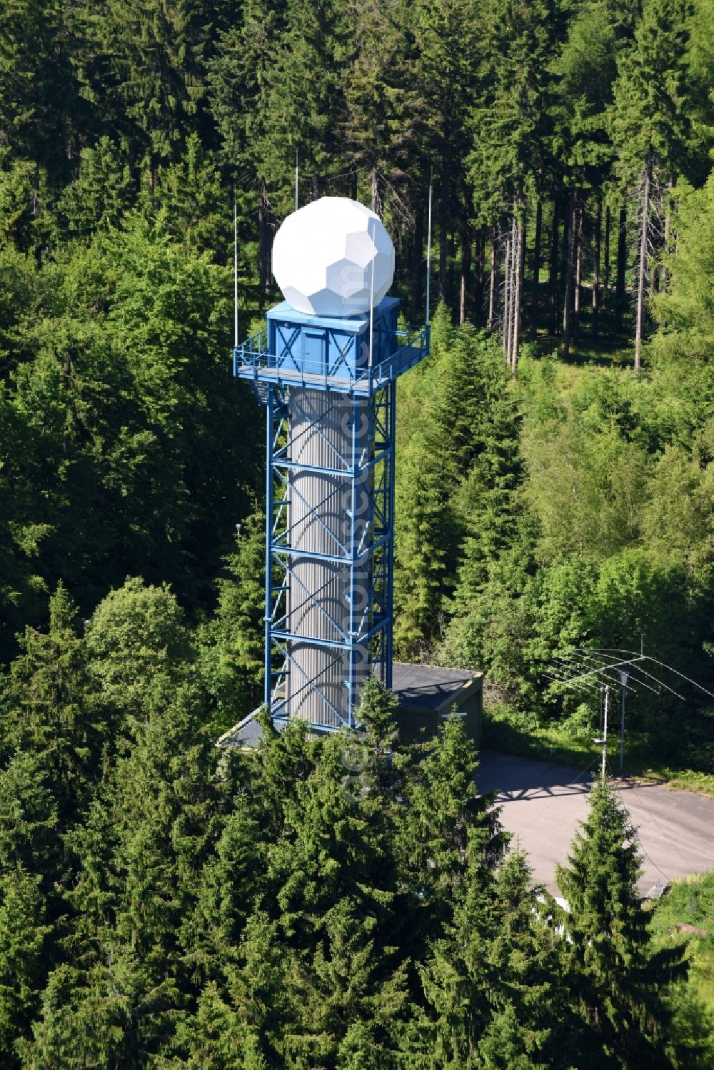 Moosbach from the bird's eye view: Radar Antenna Tower air traffic control in Moosbach in the state Bavaria, Germany