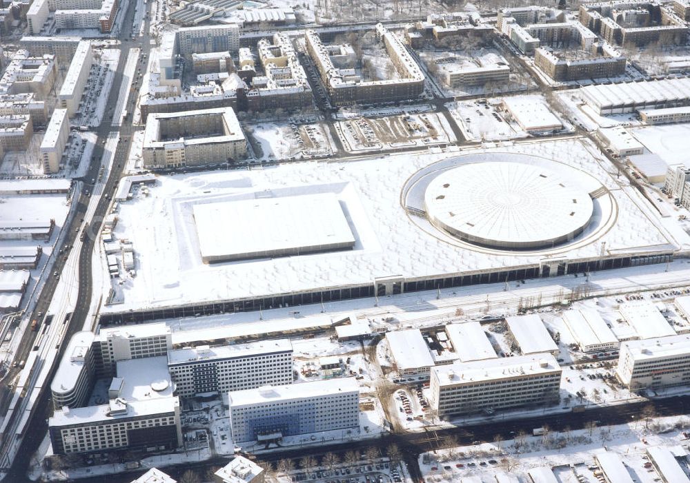 Berlin-Friedrichshain from the bird's eye view: Radsporthalle VELEDROM an der Landsberger Allee in Berlin - Friedrichshain-.