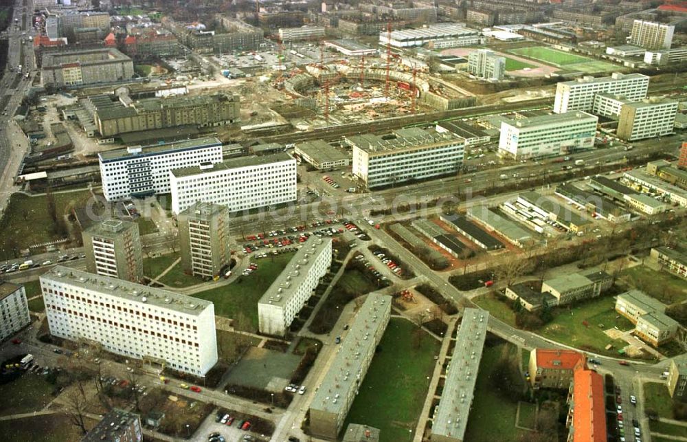 Berlin from above - 13.02.95 Radsporthallenbau an der Landsberger Allee/ Storkower Straße