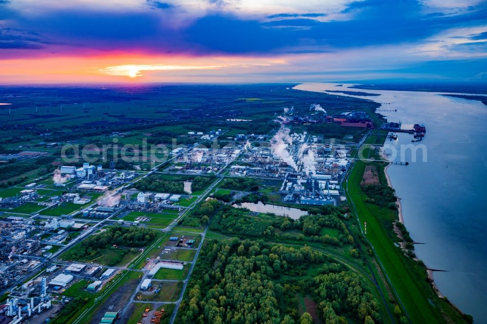 Aerial image Stade - Refinery equipment and management systems on the factory premises of the chemical manufacturers of Fa. Dow Chemical,and Olin in Stade in the state Lower Saxony, Germany