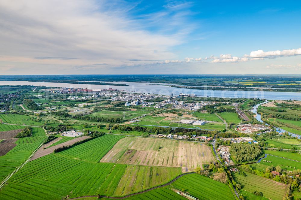 Aerial image Stade - Refinery equipment and management systems on the factory premises of the chemical manufacturers of Fa. Dow Chemical,and Olin in Stade in the state Lower Saxony, Germany