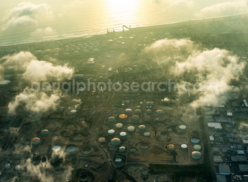 Aerial image El Segundo - Refinery equipment and management systems on the factory premises of Chevron and clouds in El Segundo in California, USA