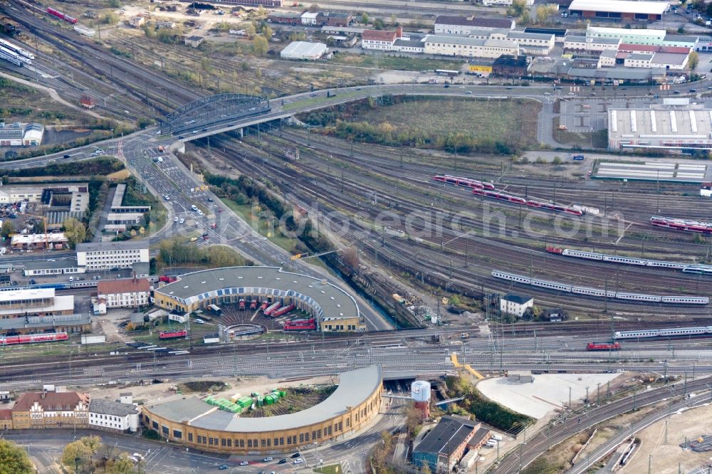 Aerial image Leipzig - Shunting turntable and roundhouse with interlocking the Leipzig Central Station Leipzig in Saxony