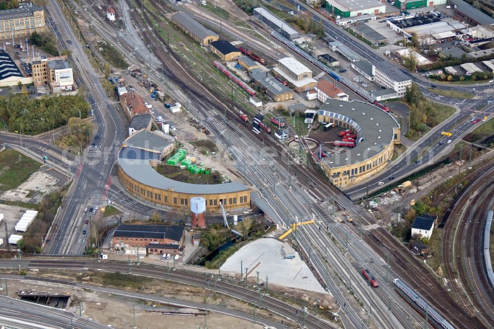 Aerial photograph Leipzig - Shunting turntable and roundhouse with interlocking the Leipzig Central Station Leipzig in Saxony