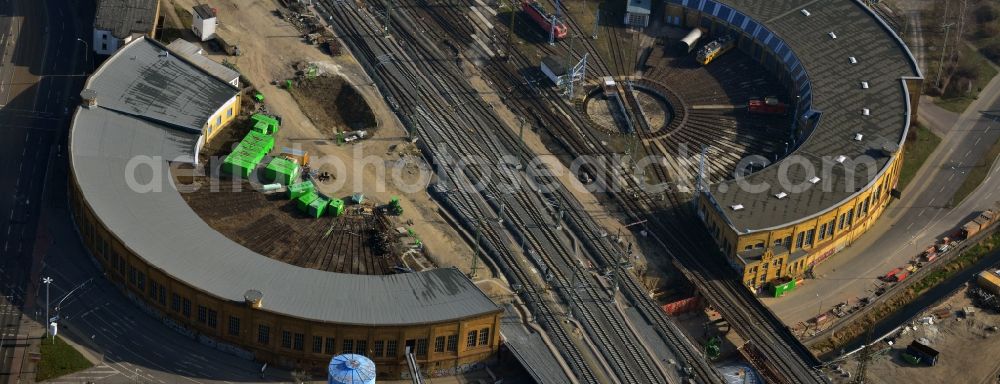 Aerial photograph Leipzig - Shunting turntable and roundhouse with interlocking the Leipzig Central Station Leipzig in Saxony