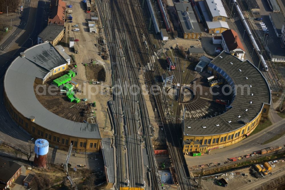 Aerial image Leipzig - Shunting turntable and roundhouse with interlocking the Leipzig Central Station Leipzig in Saxony