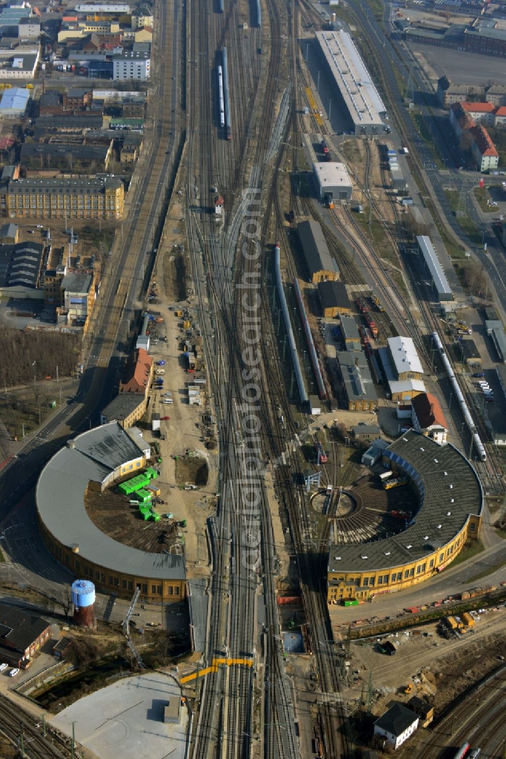 Aerial photograph Leipzig - Shunting turntable and roundhouse with interlocking the Leipzig Central Station Leipzig in Saxony