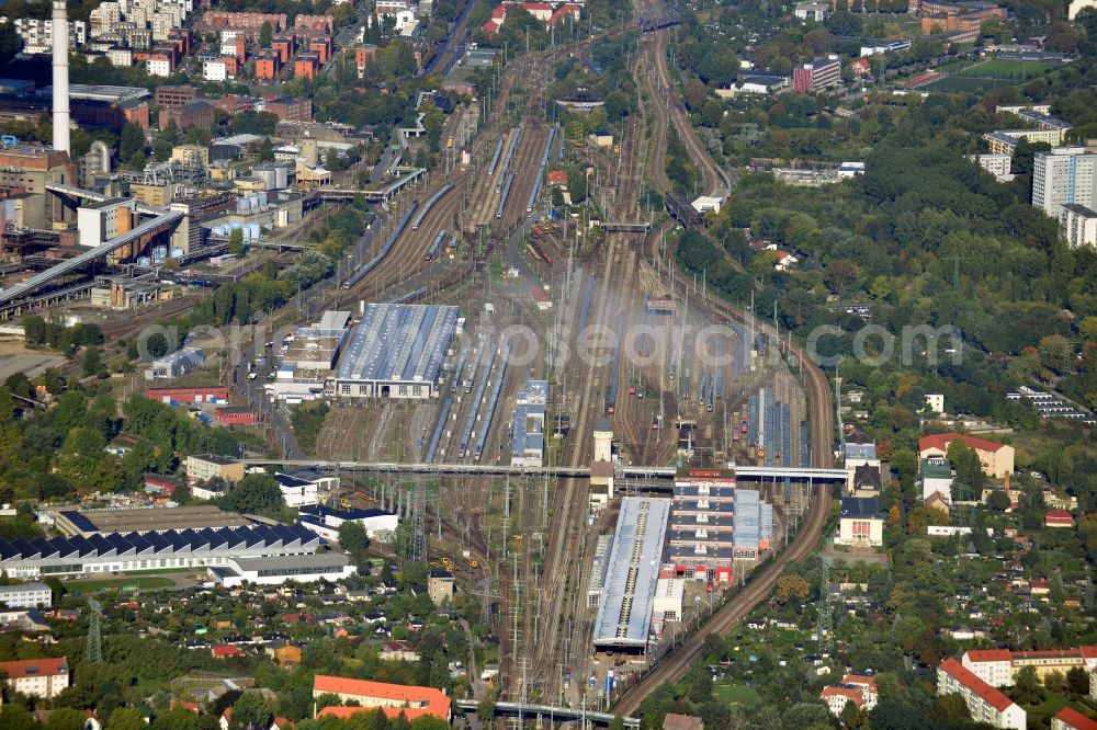 Aerial photograph Berlin - View of the railway yard and depot Rummelsburg of the Deutsche Bahn AG in Berlin - Lichtenberg