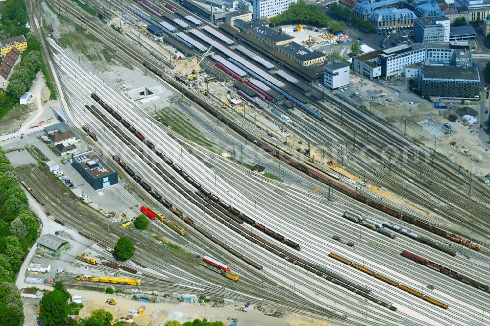 Augsburg from the bird's eye view: Marshalling yard and freight station of the Deutsche Bahn in Augsburg in the state Bavaria, Germany