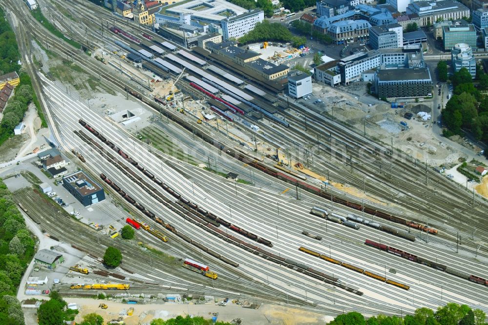 Aerial image Augsburg - Marshalling yard and freight station of the Deutsche Bahn in Augsburg in the state Bavaria, Germany