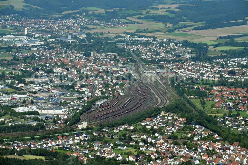 Aerial photograph Bebra - Marshalling yard and freight station of the Deutsche Bahn in Bebra in the state Hesse, Germany