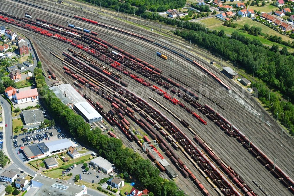 Aerial image Bebra - Marshalling yard and freight station of the Deutsche Bahn in Bebra in the state Hesse, Germany