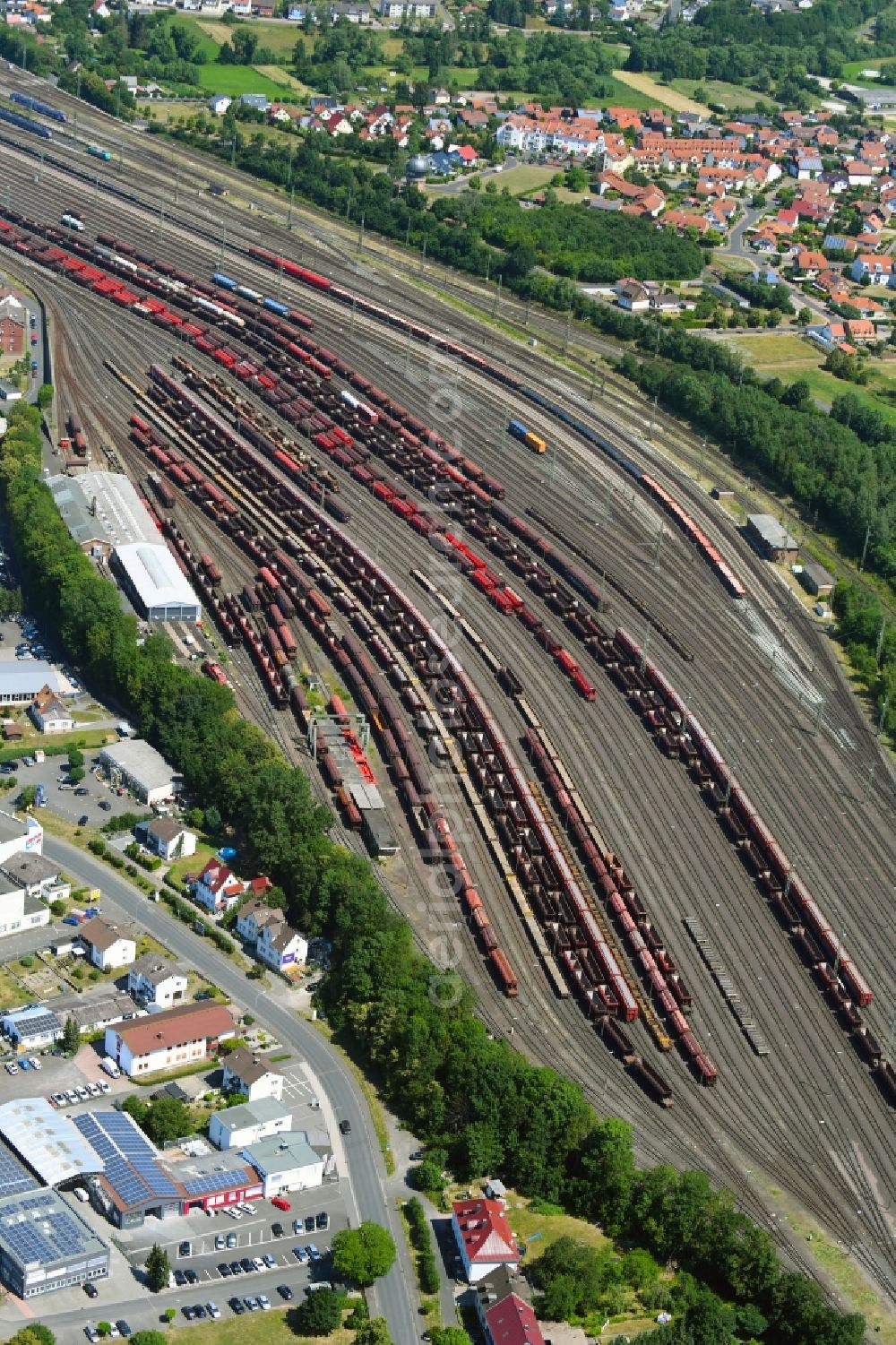 Aerial photograph Bebra - Marshalling yard and freight station of the Deutsche Bahn in Bebra in the state Hesse, Germany