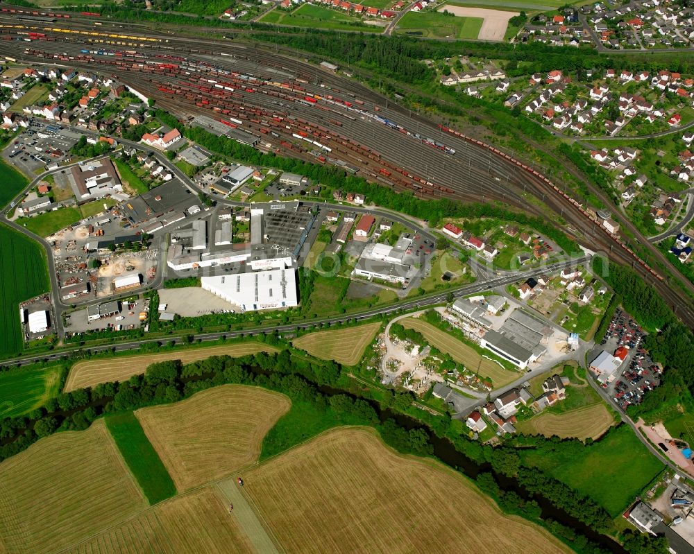 Bebra from above - Marshalling yard and freight station of the Deutsche Bahn in Bebra in the state Hesse, Germany