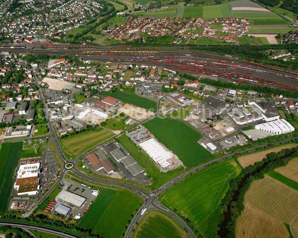 Bebra from the bird's eye view: Marshalling yard and freight station of the Deutsche Bahn in Bebra in the state Hesse, Germany