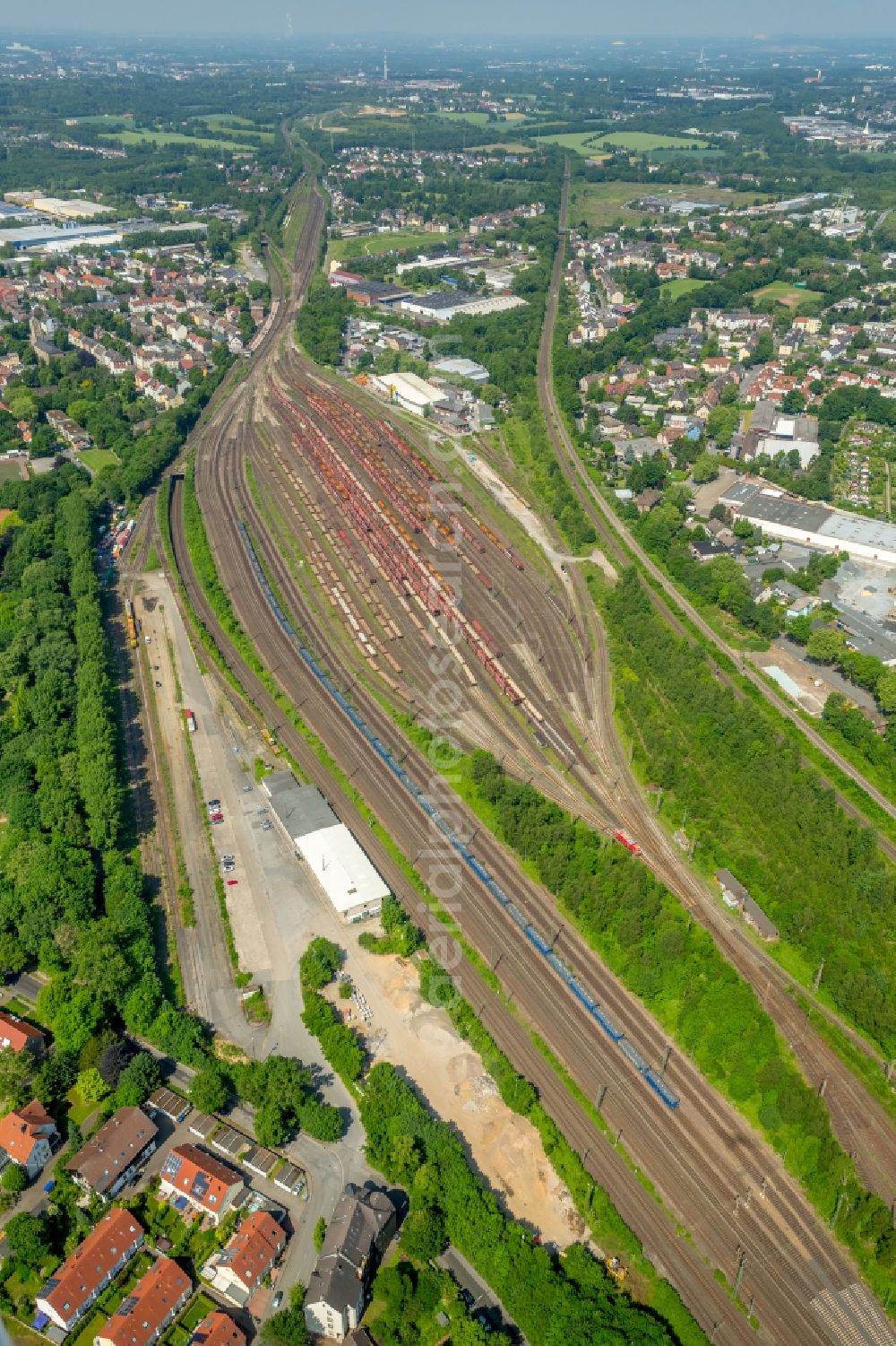 Aerial photograph Bochum - Marshalling yard and freight station of the Deutsche Bahn in Bochum in the state North Rhine-Westphalia, Germany