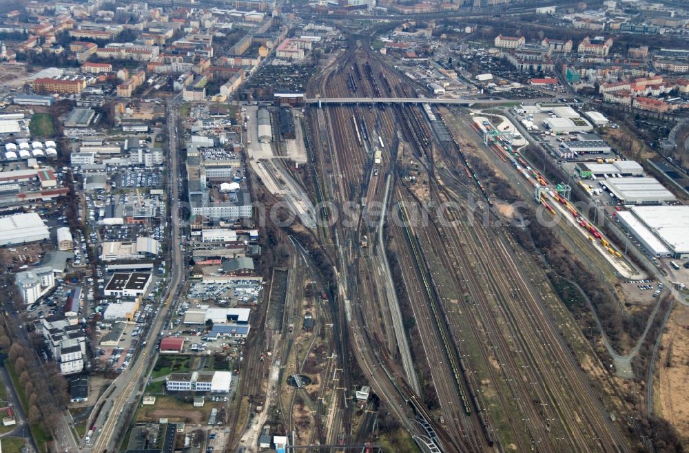 Aerial image Dresden - Marshalling yard and freight station of the Deutsche Bahn in Dresden in the state Saxony